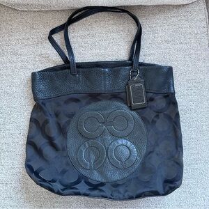 Coach Black Signature Jacquard Tote Bag Everyday Streetwear Chic Shoulder Bag